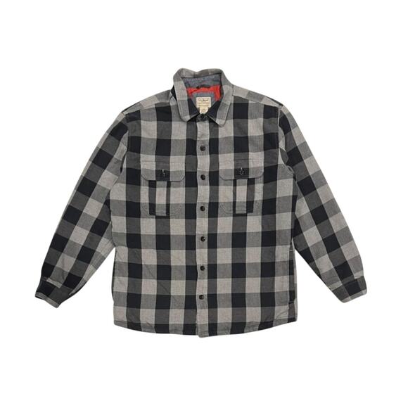 ★ L.L. Bean (Black & Gray) Plaid Button Down Flannel Shacket ★ - Picture 1 of 7